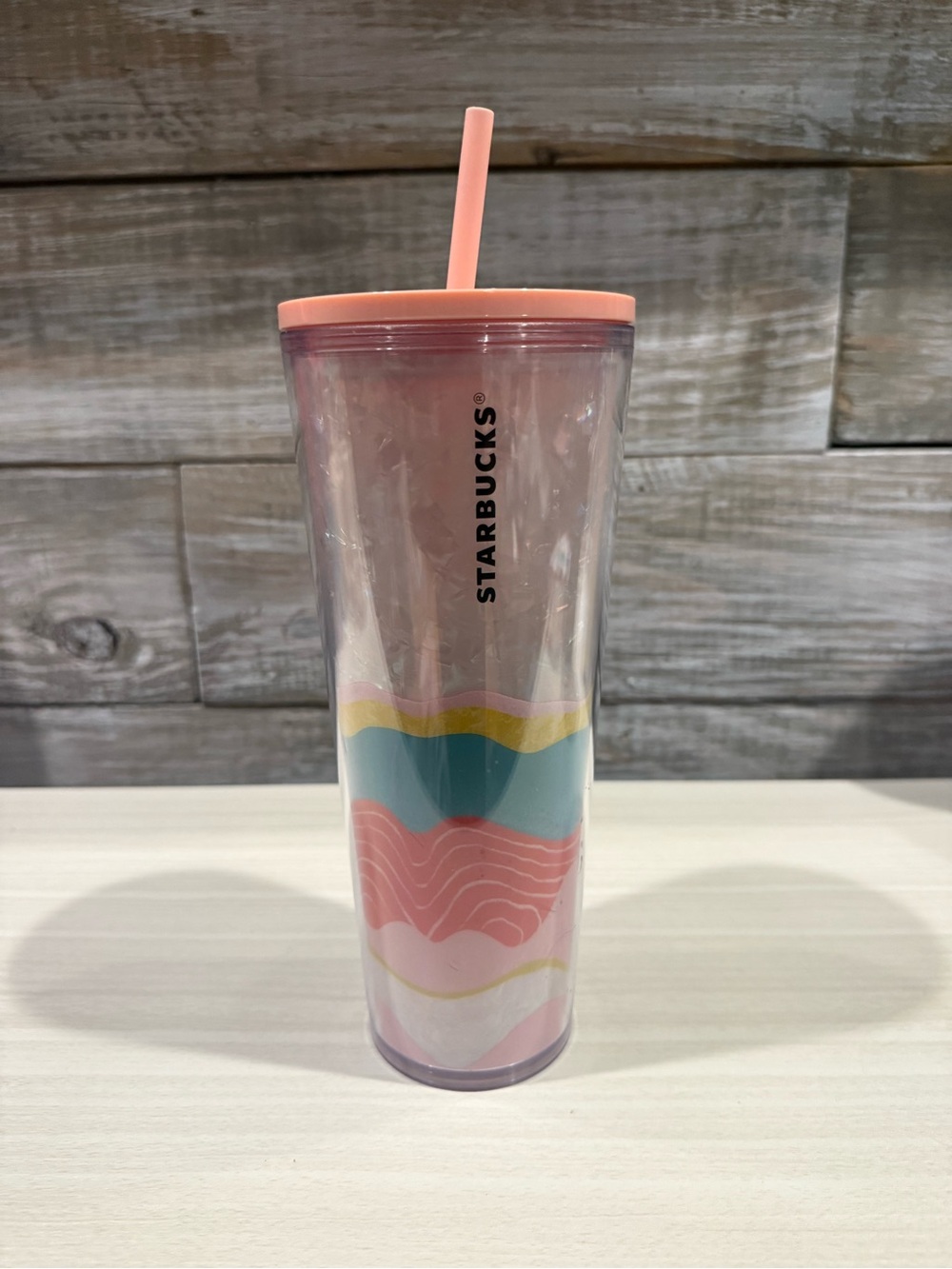 Starbucks Pink and Teal Wave Tumbler with Straw